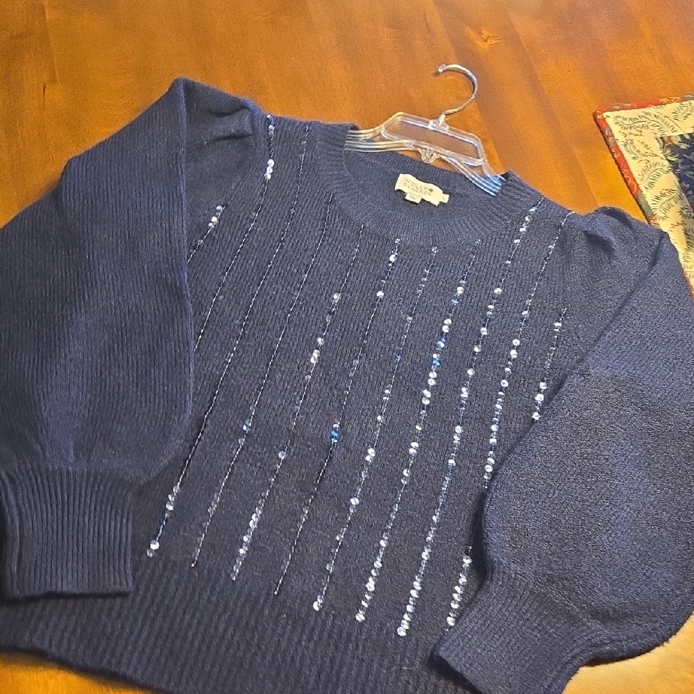 Navy Blue Sequin Sweater From Molly Bracken